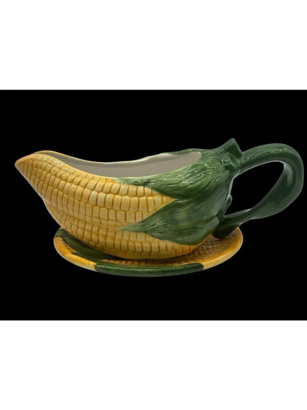 Samware Vintage Majolica Yellow Corn Gravy Boat and Underplate Retro 1970's 1980